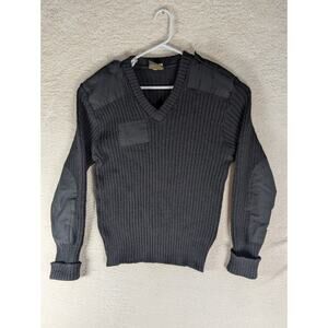 Citadel Commando Sweater Mens 44 Black Solid V Neck Wool Elbow Patches